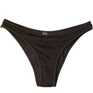KENDALL + KYLIE Black Henley Size‎ Large Cheeky Thong Bikini Swim Bottom Ruched